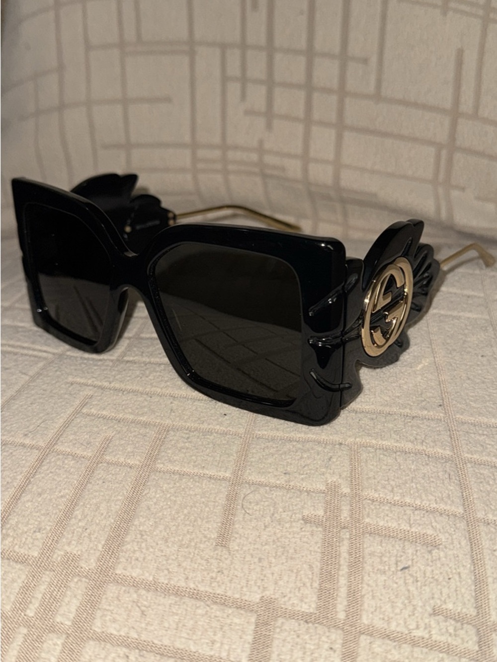 Gucci Black Square Sunglasses with Gold Interlocking G Accent